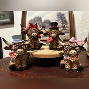 Set of FOUR Valentine Spring Easter Hobby Lobby Highland Cow Resin Figur…